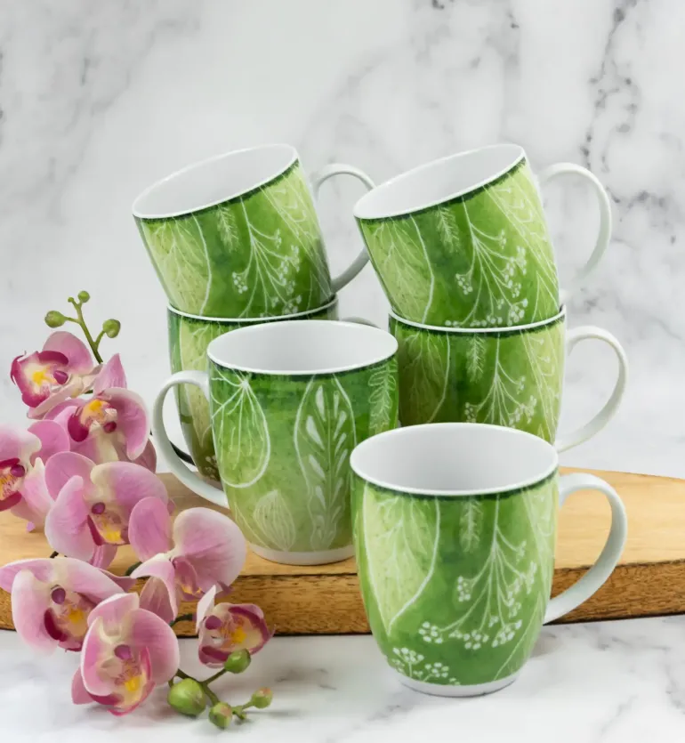LUBIANA BOSS KERAJET DIGITAL PRINTING | 9075A KJ LIŚCIE | 12x Kubek 380 ml | zielony
