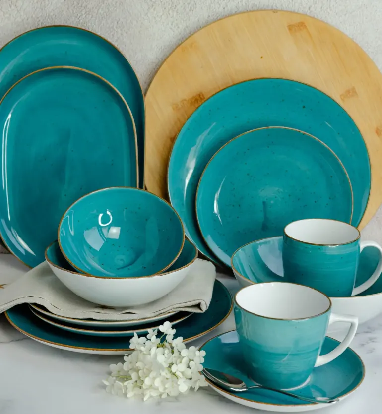 LUBIANA BOSS 6630L Serwis obiadowo - kawowy 144 el / 24 osób / morski / porcelana ręcznie malowana