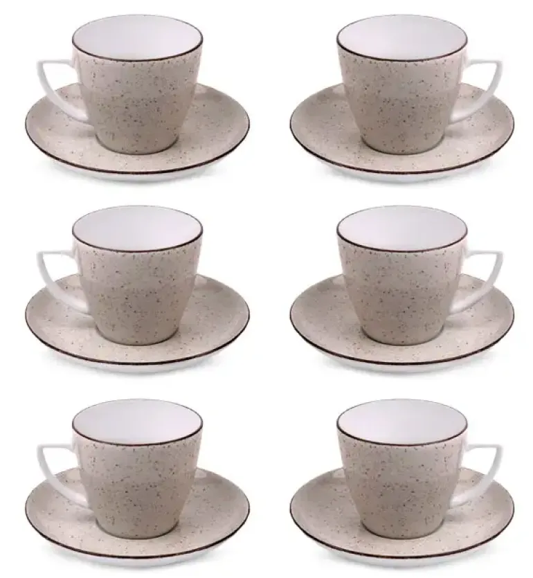 LUBIANA BOSS 6630T Komplet Filiżanka 350 ml + spodek / 6 os / 12 el / brązowy / porcelana ręcznie malowana