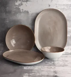 LUBIANA BOSS 6630T Serwis obiadowo - kawowy 40 el / 6 osób / brązowy / porcelana ręcznie malowana