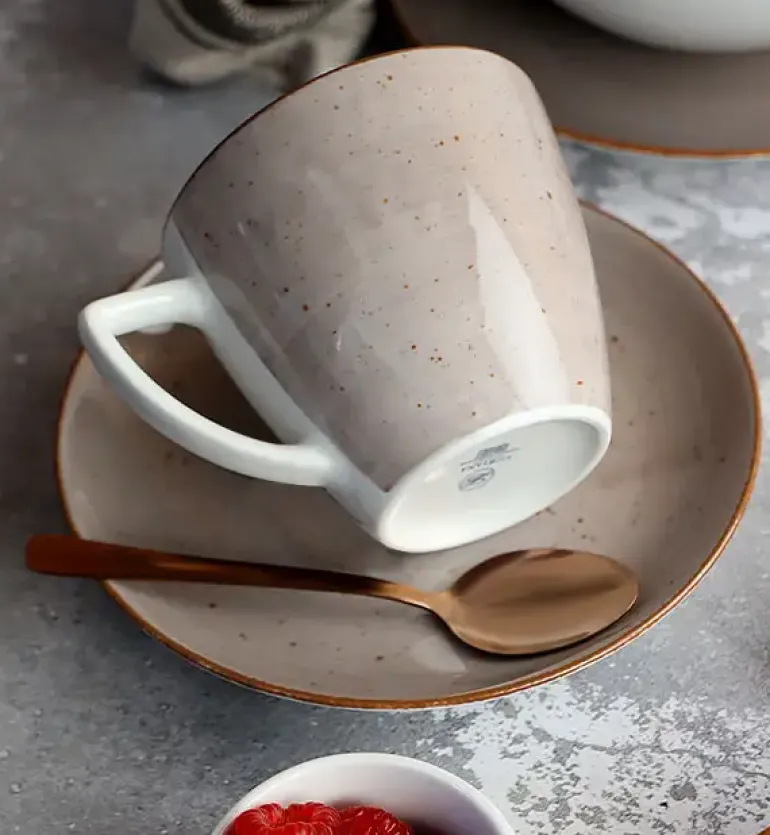 LUBIANA BOSS 6630T Serwis obiadowo - kawowy 40 el / 6 osób / brązowy / porcelana ręcznie malowana