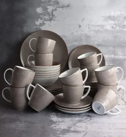 LUBIANA BOSS 6630T Serwis obiadowo - kawowy 40 el / 6 osób / brązowy / porcelana ręcznie malowana
