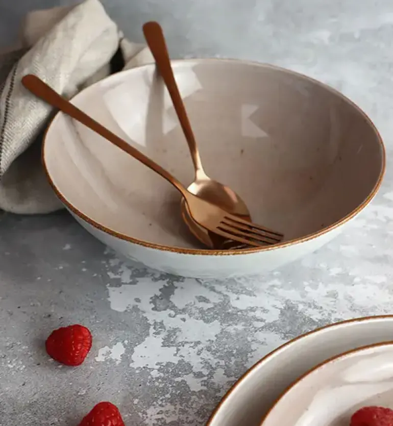 LUBIANA BOSS 6630T Serwis obiadowo - kawowy 40 el / 6 osób / brązowy / porcelana ręcznie malowana