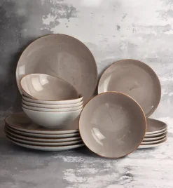 LUBIANA BOSS 6630T Serwis obiadowy 54 el / 18 osób / brązowy / porcelana ręcznie malowana