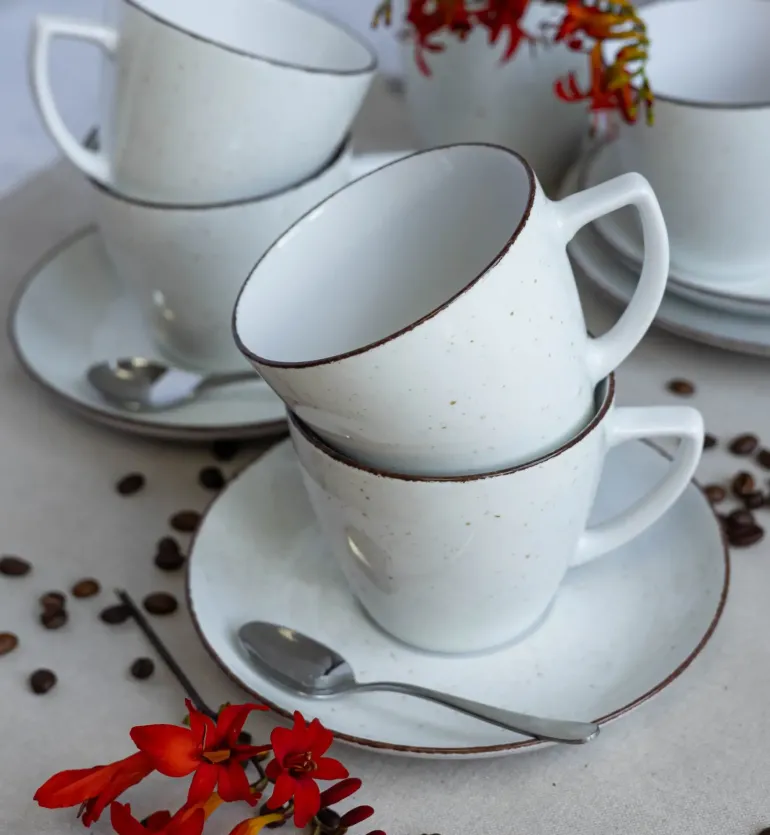 LUBIANA BOSS 6630U Komplet Filiżanka 350 ml + spodek / 6 os / 12 el / budyniowy / porcelana ręcznie malowana