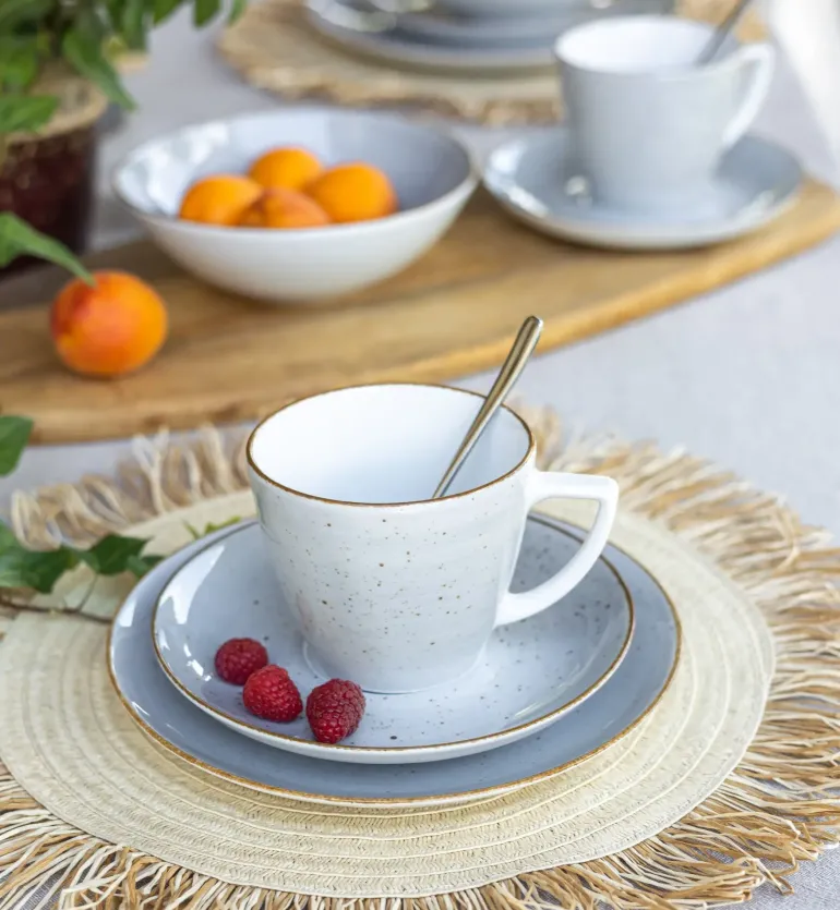LUBIANA BOSS 6630Z Filiżanka 350 ml + spodek / szary / porcelana ręcznie malowana