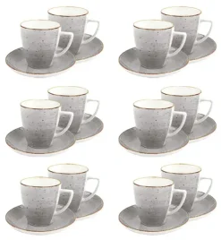 LUBIANA BOSS 6630Z Komplet filiżanek 200 ml ze spodkami / 12 os / 24 el / szary / porcelana ręcznie malowana