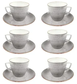LUBIANA BOSS 6630Z Komplet Filiżanka 350 ml + spodek / 6 os / 12 el / szary / porcelana ręcznie malowana