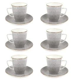 LUBIANA BOSS 6630Z Komplet filiżanek 200 ml ze spodkami / 6 os / 12 el / szary / porcelana ręcznie malowana