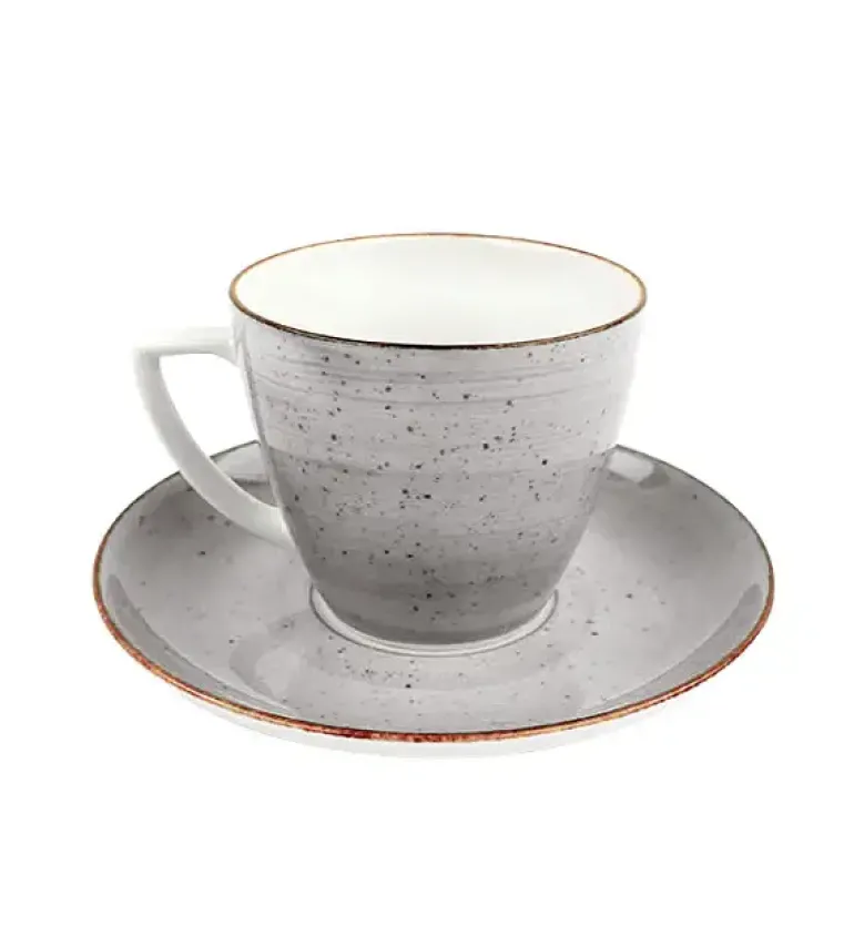 LUBIANA BOSS 6630Z Komplet Filiżanka 350 ml + spodek / 12 os / 24 el / szary / porcelana ręcznie malowana