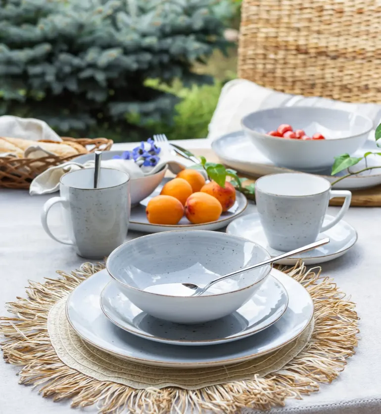 LUBIANA BOSS 6630Z Serwis obiadowo - kawowy 40 el / 6 osób / szary / porcelana ręcznie malowana