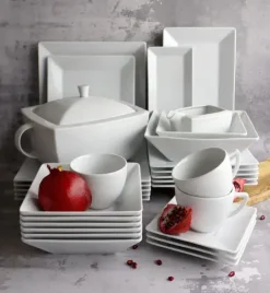 LUBIANA CLASSIC Serwis obiadowy 12 osób / 72 elementy | porcelana biała kwadrat