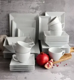 LUBIANA CLASSIC Serwis obiadowo-kawowy 12 os / 64 el | biała porcelana kwadrat