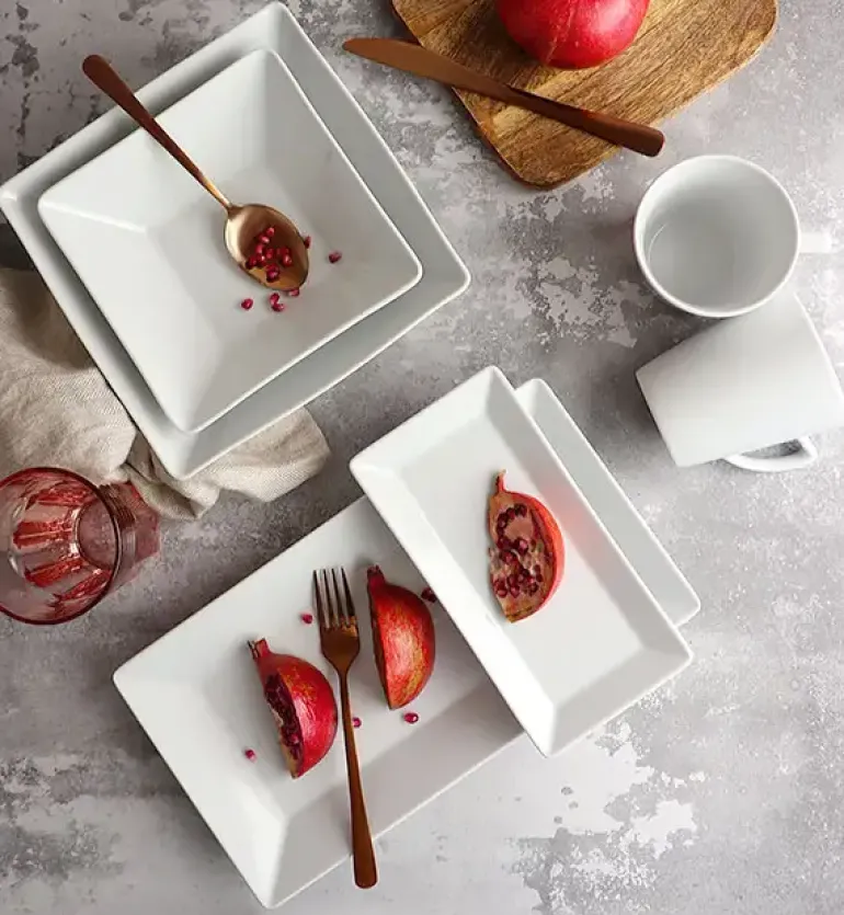 LUBIANA CLASSIC Serwis obiadowo-kawowy 18 os / 108 el | biala porcelana kwadrat