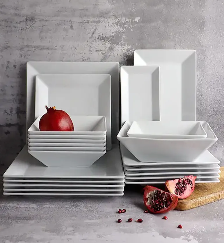 LUBIANA CLASSIC Serwis obiadowy 12 osób / 40 elementów | biała porcelana kwadrat