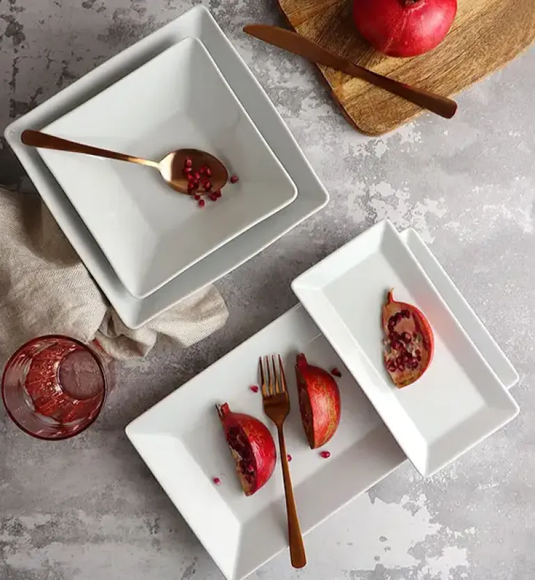 LUBIANA CLASSIC Serwis obiadowy 12 osób / 40 elementów | biała porcelana kwadrat