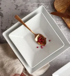 LUBIANA CLASSIC Serwis obiadowy 12 osób / 44 elementy | biała porcelana kwadrat