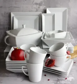 LUBIANA CLASSIC Serwis obiadowo-kawowy 24 os / 156 el | porcelana biała kwadrat