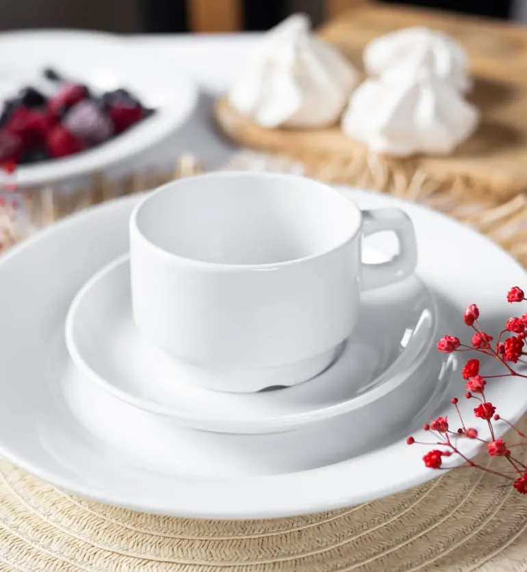 LUBIANA CORONA 0601 Filiżanka niska 200 ml ze spodkiem 14,5 cm x 60 sztuk | biała porcelana