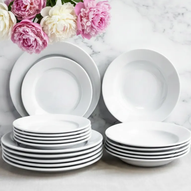 LUBIANA CORONA Serwis obiadowy 18 el dla 6 osób | biała porcelana