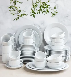 LUBIANA CORONA Serwis obiadowo - kawowy 42 el dla 6 osób | biała porcelana