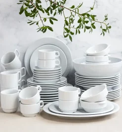 LUBIANA CORONA Serwis obiadowo - kawowy 51 el dla 6 osób | biała porcelana