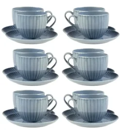 LUBIANA DAISY SEASIDE K9 Komplet 12x filiżanka 200 ml + spodek 14,5 cm / szaro - niebieski