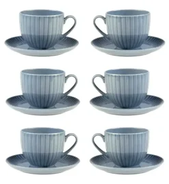 LUBIANA DAISY SEASIDE K9 Komplet 6x filiżanka 200 ml + spodek 14,5 cm / szaro - niebieski