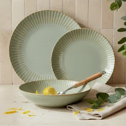 LUBIANA DAISY STONEWARE EUKALIPTUS | Serwis obiadowy 18 elementów dla 6 osób | kolor zielony