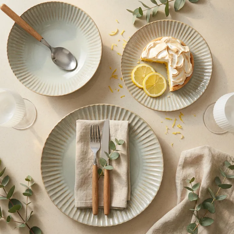 LUBIANA DAISY STONEWARE EUKALIPTUS | Serwis obiadowy 36 elementów dla 12 osób | kolor zielony
