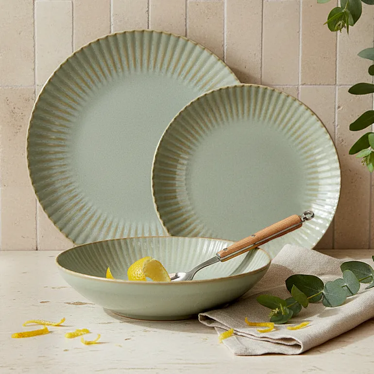 LUBIANA DAISY STONEWARE EUKALIPTUS | Serwis obiadowy 36 elementów dla 12 osób | kolor zielony