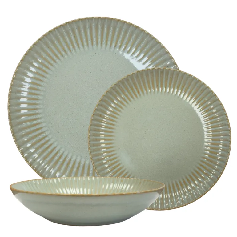 LUBIANA DAISY STONEWARE EUKALIPTUS | Serwis obiadowy 36 elementów dla 12 osób | kolor zielony