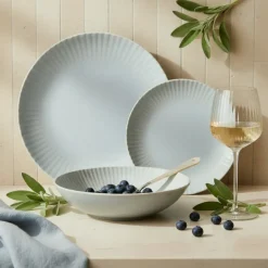 LUBIANA DAISY STONEWARE PERŁOWY | Serwis obiadowy 18 elementów dla 6 osób | kolor błękitny