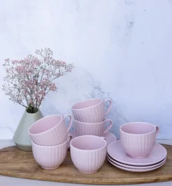 LUBIANA DAISY SUNSET K7 Komplet 12x filiżanka 200 ml + spodek 14,5 cm / różowy