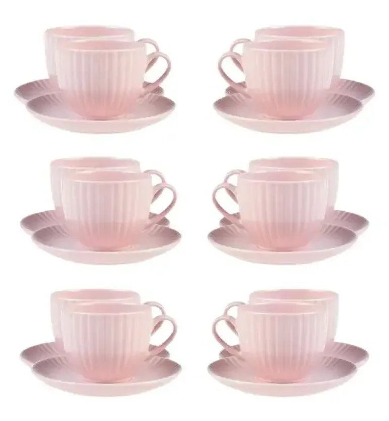 LUBIANA DAISY SUNSET K7 Komplet 12x filiżanka 200 ml + spodek 14,5 cm / różowy