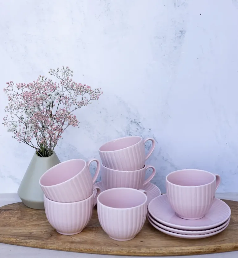 LUBIANA DAISY SUNSET K7 Komplet 6x filiżanka 200 ml + spodek 14,5 cm / różowy