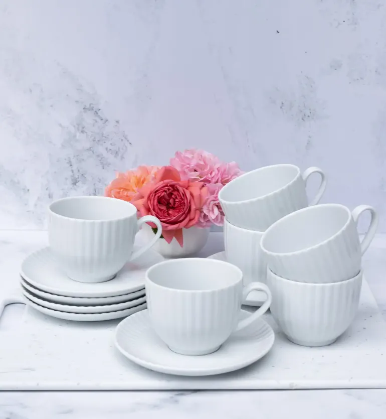 LUBIANA DAISY 6x Filiżanka 200 ml + spodki 14,5 cm | 12 el dla 6 os | biała porcelana