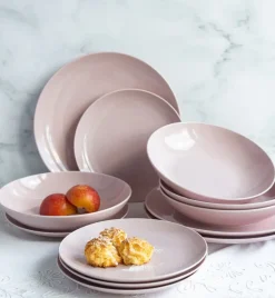 LUBIANA ETO MODERN K7 OPK Serwis obiadowy 18 el / 6 osób / różowy / porcelana ręcznie malowana