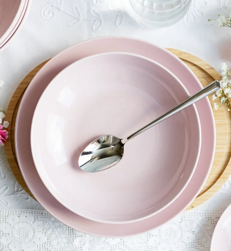 LUBIANA ETO MODERN K7 OPK Serwis obiadowy 18 el / 6 osób / różowy / porcelana ręcznie malowana