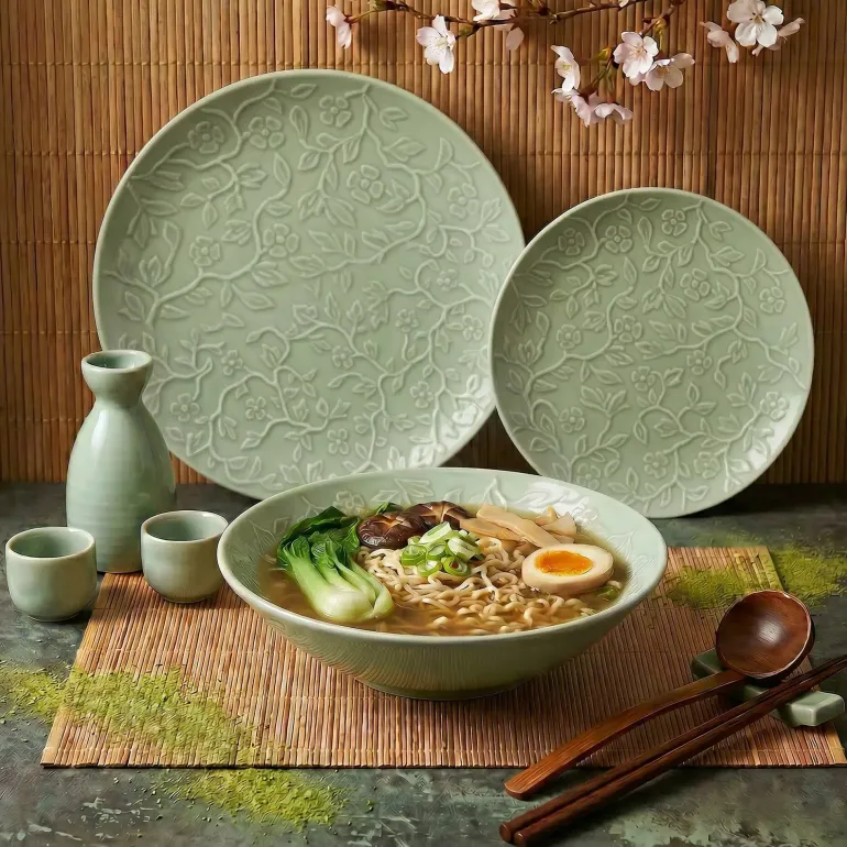 LUBIANA HANAMI KD LIMONKOWY Serwis obiadowy 36 el 12 os / zdobiona porcelana luz