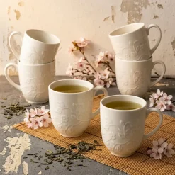 LUBIANA HANAMI KE KREMOWY Kubek 350 ml x 6 sztuk / zdobiona porcelana luz