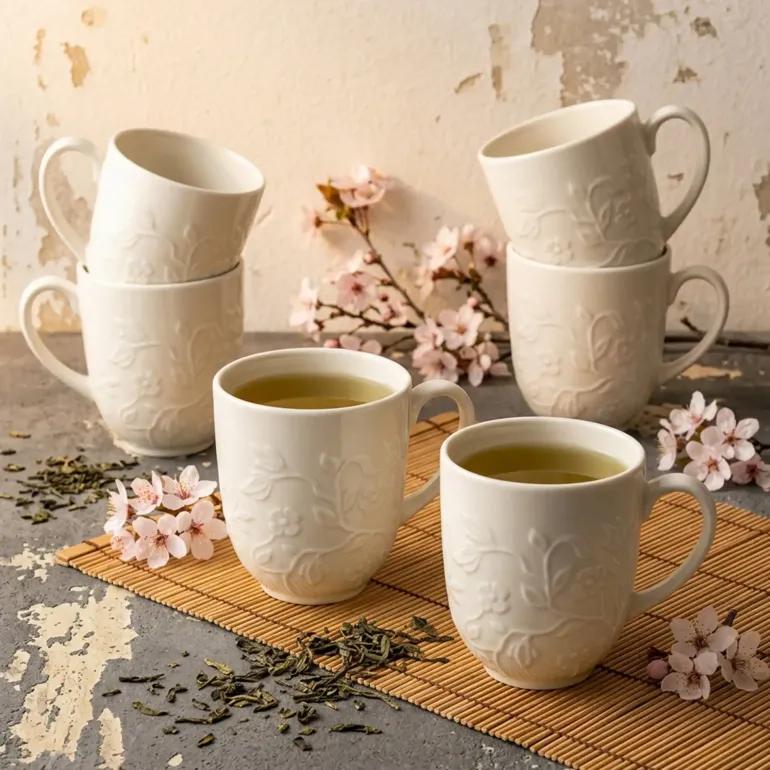 LUBIANA HANAMI KE KREMOWY Kubek 350 ml x 6 sztuk / zdobiona porcelana luz