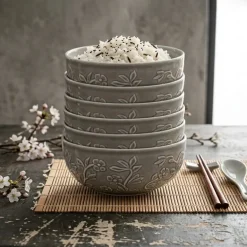 LUBIANA HANAMI K1 SZARY Miska 16 cm x 6 sztuk / zdobiona porcelana luz