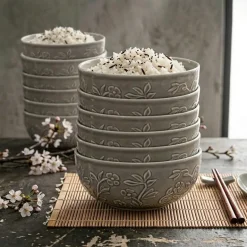 LUBIANA HANAMI K1 SZARY Miska 16 cm x 12 sztuk / zdobiona porcelana luz