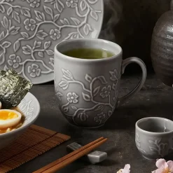 LUBIANA HANAMI K1 SZARY Serwis obiadowy 90 el 18 osób kwiatowy relief