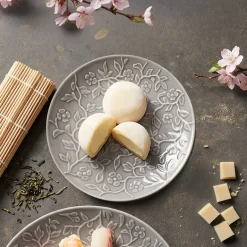LUBIANA HANAMI K1 SZARY Serwis obiadowy 90 el 18 osób kwiatowy relief