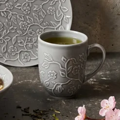 LUBIANA HANAMI K1 SZARY Serwis obiadowy 72 el 18 osób kwiatowy relief