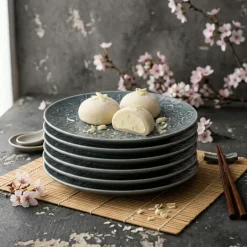 LUBIANA HANAMI K1 SZARY Talerz deserowy 20,5 cm x 6 sztuk / zdobiona porcelana luz