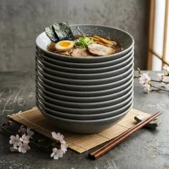 LUBIANA HANAMI K1 SZARY Talerz głęboki 21,5 cm x 12 sztuk / zdobiona porcelana luz