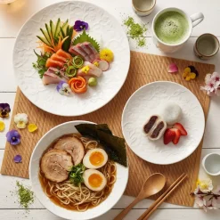 LUBIANA HANAMI Serwis obiadowy 48 el / 12 osób z kubkami | biała porcelana